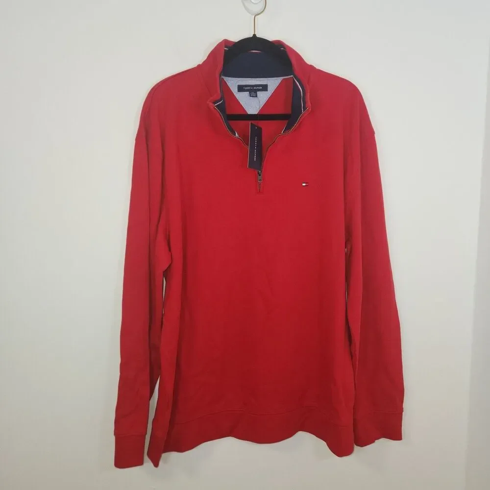 Tommy Hilfiger Red French Rib Quarter-Zip Knit Pullover XXL NWT